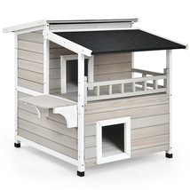 Petsjoy Patio Wooden 2-Story Luxurious Cat Shelter House Condo w/ Large ... - £168.39 GBP