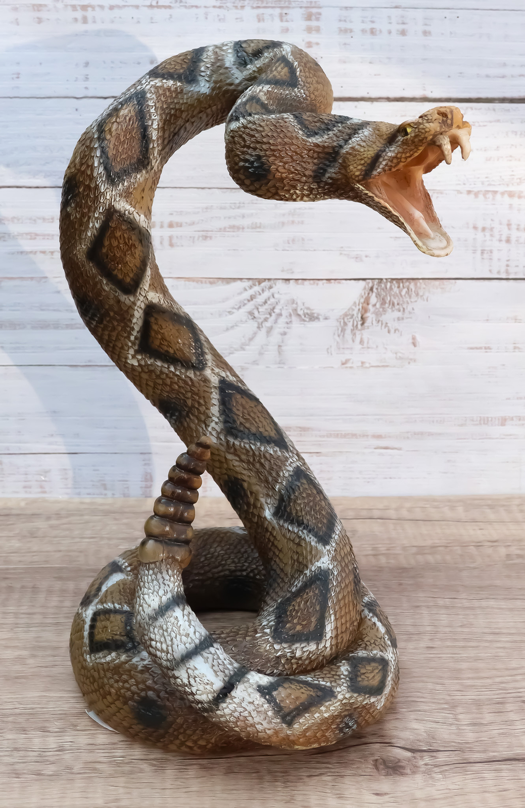 Realistic Attacking Coiled Diamondback Rattlesnake With Fangs Bared Figu... - $47.99