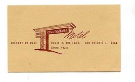 Casa Manana Motel Business Card Highway 90 West San Antonio Texas - $11.88