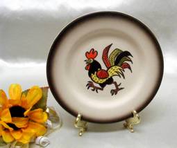 2567 Antique Poppytrail Metlox Red Rooster Brown Bread N Butter Plate - $3.00