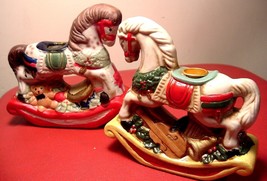 Vintage Set Of 2 Porcelain Rocking Horses Candleholders Christmas - £9.40 GBP