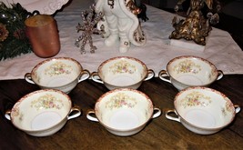 6pc Vintage 1930’s Noritake “M” Double Handle Tea/Soup Cup Set Floral Pattern  - £46.59 GBP
