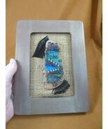 G-70 blue peacock wool hand knit framed beach driftwood CA art Charlotte... - €43,46 EUR