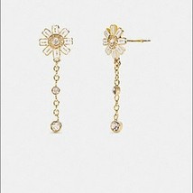 Coach Daisy Dangle Drop Stud Earrings Gift Box Yellow Gold Plate Pierced Enamel - $54.44