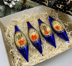 Blue Christmas set of 4 reflector ornaments with gifted box mercury Christmas - £40.50 GBP
