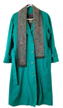 London Fog Trench Coat Zip Out Lining w/Matching Scarf Self Belted Green S10 VTG - £35.65 GBP