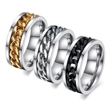 Men Unisex Cuban Link Ring Band Silver Gold Black Blue Stainless Steel Size 8-13 - £6.00 GBP