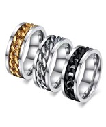Men Unisex Cuban Link Ring Band Silver Gold Black Blue Stainless Steel S... - £6.28 GBP