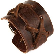 Authentic Wide Genuine Leather Casual Mens Brown Cuff Bangle Bracelet - £23.90 GBP