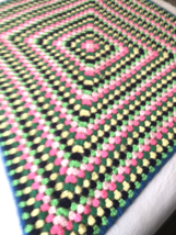 Vtg Afghan Throw Blanket Granny Square Lap Baby Diverging Squares 41&quot; x 41&quot; - £22.41 GBP