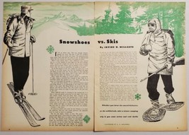 1949 Magazine Picture Snowshoes vs Skies Illustrated by A.C. Holeywell - £9.61 GBP