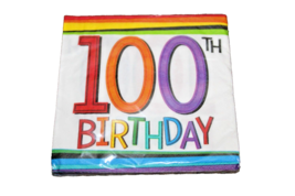 100th Birthday Beverage Napkins Rainbow 16 Count - $4.85