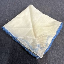 Vintage Hankie Embroidered Mother Blue 10” Handkerchief Hanky - $9.90