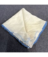 Vintage Hankie Embroidered Mother Blue 10” Handkerchief Hanky - $9.90