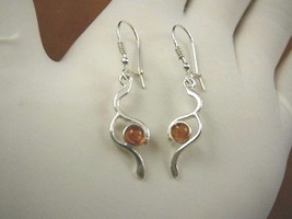 (pe32-43) AMBER orange Poland .925 Sterling SILVER swirl dangle EARRINGS Jewelry - £28.67 GBP