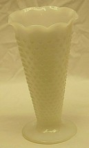 Opaque White Milk Glass Hobnail Trumpet Flower Vase Scalloped Edges Anchor AH - £23.73 GBP