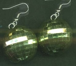 Disco Ball EARRINGS-Retro Dj Costume Funky Jewelry-HUGE-GREEN - $5.97