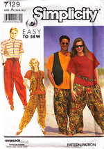 Unisex Top, Vest & Harem Pants 1990 Simplicity Pattern 7129 Sizes XXS-XL Uncut - $14.00
