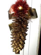 PINE CONE angel - ornament 16&quot; tall red hair white/gold  (sew rm) - £7.54 GBP