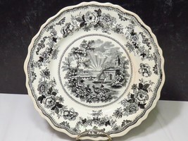 Antique Ironstone Brown Historical Transferware Clews Solar Rays Plate 19thc - £34.81 GBP