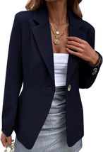 Dark Blue Womens Long Sleeve Solid Blazer Slim Coat Tops - $21.60