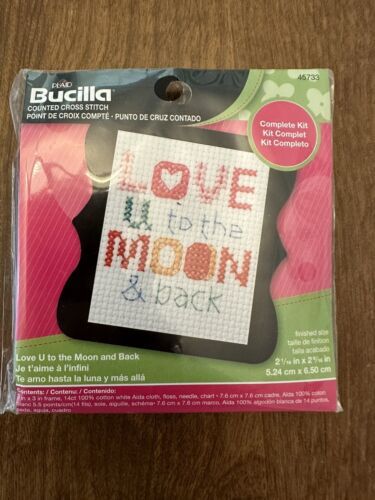 Bucilla Cross Stitch Kit Love U To The Moon & Back 45733 2 1/16X 2 9/16” Sealed - $5.45