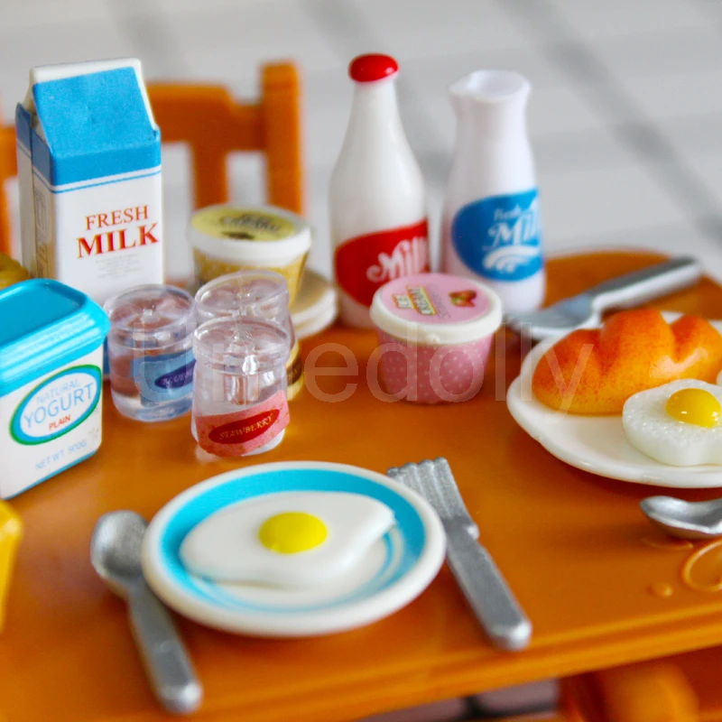 Game Fun Play Toys 1 Set Cute Miniature Dollhouse Breakfast Mini Bread Milk Egg  - £23.32 GBP