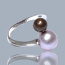 Spectacular 7 &amp; 9.5mm Edison Purple Brown Round Cultured Double Pearls Ring Sz 7 - £73.97 GBP