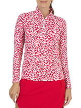 Nwt Ibkul Davina Red Hearts Long Sleeve Mock Golf Shirt Xs S M L Xl Xxl - $64.99