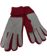 Collectif Women&#39;s Knit Gloves with Faux Leather Red and Grey NWOT - €12,22 EUR