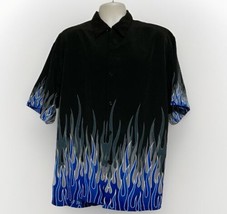 Dragonfly Button Up Shirt Black with Blue White Flames Men&#39;s Size XL - £30.25 GBP