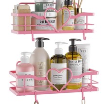 Pink Shower Caddy With 4 Removable Hooks, 2 Pack Sweet Heart Shower Shelves,No D - $46.99