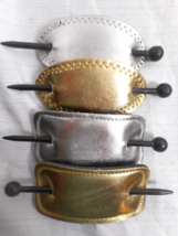 4 Faux Leather Gold and Silver Slide Hair Clip Barrette Hair Buckle w Hair Stick - £15.17 GBP