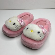 Vintage Sanrio Girls Hello Kitty Pink White Fuzzy Padded Slippers Size 13 Small - $24.99