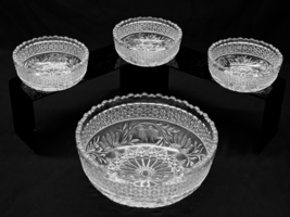 Antique 1913 INDIANA GLASS 4-Piece Bowl Set ROSE POINT BAND Salad Fruit ... - $552.09 MXN