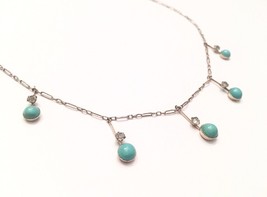 Fab Victorian 9k gold Natural Turquoise bezel Set &amp; Crown Set Crystals Necklace - £1,323.35 GBP