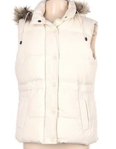 NEW Banana Republic Factory Faux Fur Hood Puffer Vest Size Large Ivory NWT - $88.61