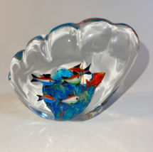 Murano Style Art Glass Fish Aquarium Cobalt Scallop Shell Shape 4&quot; Paperweight - £59.42 GBP