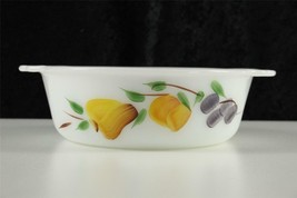 Vintage Kitchen Fire King Glass Milk Glass Gay Fad Pear Grape 1.5 QT Bak... - $18.58