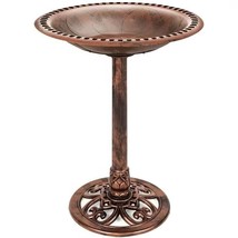 Outdoor Garden Polyresin Bird Bath in Rustic Aged Copper Brown Finish - €114,71 EUR