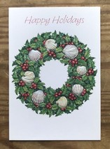 Vintage Image Arts Holiday Wreath w Textured Seashells Christmas Card - £5.45 GBP