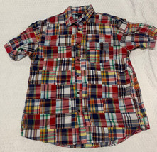 Land’s End Patchwork Plaid Button Up Short Sleeve Shirt Large - £9.37 GBP