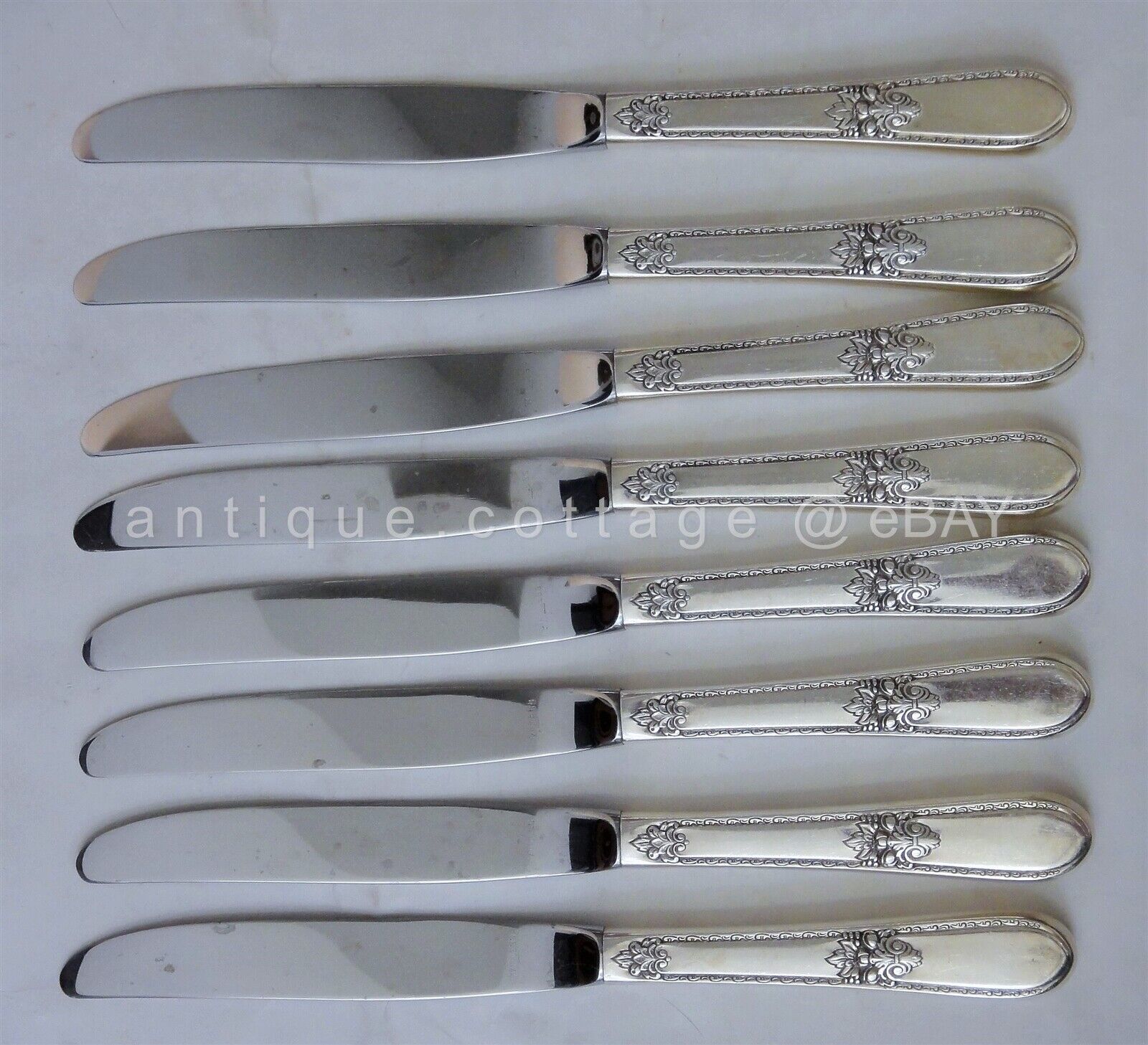 1930 antique 1847 ROGERS SILVERPLATE FLATWARE ADORATION 8pc dinner knives - $38.56