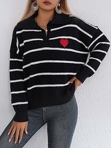 Striped Johnny Collar Long Sleeve Sweater - $36.99