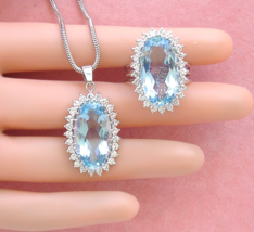 Estate 22+ctw Oval Aquamarine 2ctw Diamond White 18K Ring &amp; Pendant Necklace Set - $6,335.01