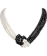 Knot Pearl Necklace Two-tone Stitching Style - £26.62 GBP