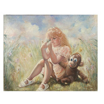 Untitled (Girl w/ Stuffed Monkey) By Anthony Sidoni Signed Oil on Canvas 24&quot;x30&quot; - £4,279.99 GBP