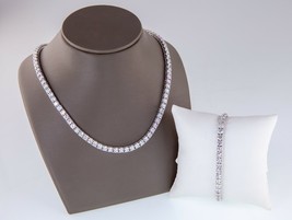 26.00ct t.w. CZ Tennis Necklace &amp; Bracelet Set In Rhodium Plated Sterling Silver - £236.80 GBP