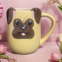 TAG Mug 3D Pug Dog Embossed Puppy Face Ceramic Coffee Tea Brown Yellow Pink Cup - £14.24 GBP