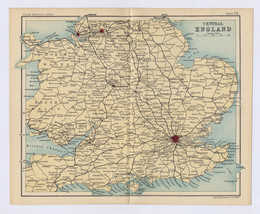 1912 Antique Map Of Central England Wales London / Verso Birmingham Newcastle - £15.44 GBP